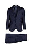 Erkek Lacivert Slim Fit / Dar Kalıp Mono Yaka Takım Elbise