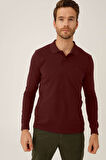 Erkek Bordo  Polo Yaka Düğmeli Sweatshirt