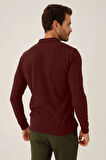 Erkek Bordo  Polo Yaka Düğmeli Sweatshirt
