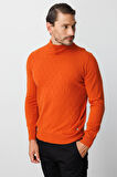 Turuncu Standart Fit Dar Kalıp Yarım Balıkçı Düz Uzun Kollu  Triko