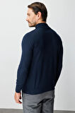 Lacivert Standart Fit Dar Kalıp Yarım Balıkçı Düz Uzun Kollu  Triko