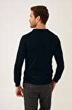 Lacivert Standart Fit Dar Kalıp Polo Yaka Düz Uzun Kollu  Triko