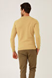 Bej Standart Fit Dar Kalıp Polo Yaka Düz Uzun Kollu  Triko