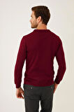Bordo Standart Fit Dar Kalıp Polo Yaka Düz Uzun Kollu  Triko