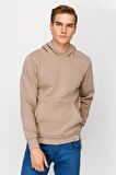 ERKEK CAMEL STANDART KAPŞONLU SWEATSHİRT