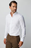 Beyaz Slim Fit Dar Kalıp Klasik Yaka Düz Uzun Kollu Cepsiz %100 Pamuk Gömlek