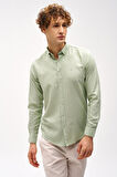 Yeşil Dynamic Fit  Düğmeli Yaka Düz Uzun Kollu Cepsiz Pamuklu Gömlek
