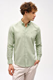Yeşil Dynamic Fit  Düğmeli Yaka Düz Uzun Kollu Cepsiz Pamuklu Gömlek