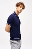 Lacivert Slim Fit Dar Kalıp Düğmeli Polo Yaka Desenli Kısa Kollu Triko Tişört