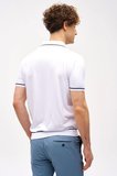 Beyaz Slim Fit Dar Kalıp Düğmeli Polo Yaka Desenli Kısa Kollu Triko Tişört