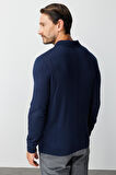 Lacivert Standart Fit  Polo Yaka  Düz Uzun Kollu  Triko