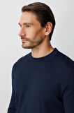Lacivert Standart Fit Dar Kalıp Bisiklet Yaka Düz Uzun Kollu  Triko