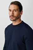 Lacivert Standart Fit Dar Kalıp Bisiklet Yaka Düz Uzun Kollu  Triko
