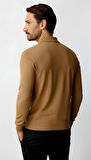 Bej Standart Fit Dar Kalıp Polo Yaka Düz Uzun Kollu  Triko