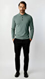 Mint Yeşili Standart Fit Dar Kalıp Polo Yaka Düz Uzun Kollu  Triko
