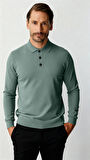 Mint Yeşili Standart Fit Dar Kalıp Polo Yaka Düz Uzun Kollu  Triko