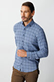 Mavi Dynamic Fit  Düğmeli Yaka  Ekose Uzun Kollu Pamuklu Gömlek