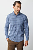 Mavi Dynamic Fit  Düğmeli Yaka  Ekose Uzun Kollu Pamuklu Gömlek