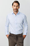 Mavi Slim Fit Dar Kalıp Klasik Yaka Düz Uzun Kollu Cepsiz %100 Pamuk Gömlek