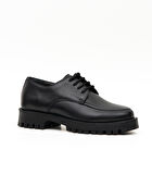 Hakiki Deri Bağcıklı Kadın Loafer Ayakkabı Kalın Taban