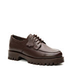 Hakiki Deri Bağcıklı Kadın Loafer Ayakkabı Kalın Taban