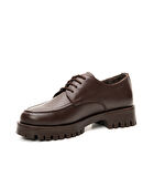 Hakiki Deri Bağcıklı Kadın Loafer Ayakkabı Kalın Taban