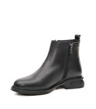 Hakiki Deri Fermuarlı Kauçuk Kaymaz Taban Kadın Bot