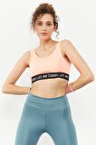 Tommy Life  Mercan Yazı Şeritli Standart Kalıp U Yaka Kadın Spor Büstiyer - 97113 | L