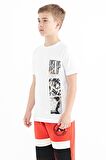 Beyaz Baskı Detaylı O Yaka Standart Kalıp Erkek Çocuk T-Shirt - 11104 | 8-9