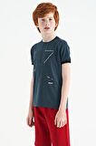 Orman Yeşili Minimal Yazı Baskılı Standart Kalıp O Yaka Erkek Çocuk T-Shirt - 11132 | 7-8 Yaş