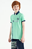 Su Yeşili Yazı Baskı Desenli Standart Kalıp Polo Yaka Erkek Çocuk T-Shirt - 11143 | 12-13 Yaş