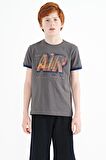 Koyu Gri Yazı Baskılı Standart Kalıp O Yaka Erkek Çocuk T-Shirt - 11098 | 3-4 Yaş