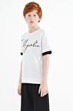 Beyaz Ön Yazı Nakışlı O Yaka Oversize Erkek Çocuk T-Shirt - 11147 | 10-11 Yaş