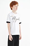 Beyaz Ön Yazı Nakışlı O Yaka Oversize Erkek Çocuk T-Shirt - 11147 | 10-11 Yaş