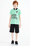 Su Yeşili Baskı Detaylı Polo Yaka Standart Kalıp Erkek Çocuk T-Shirt - 11094 | 5-6 Yaş