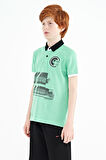 Su Yeşili Baskı Detaylı Polo Yaka Standart Kalıp Erkek Çocuk T-Shirt - 11094 | 5-6 Yaş