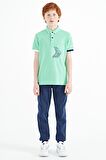 Su Yeşili Ön Cep Detaylı Baskılı Standart Kalıp Polo Yaka Erkek Çocuk T-Shirt - 11102 | 12-13 Yaş