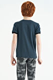 Orman Yeşili Pusula Baskılı Standart Kalıp O Yaka Erkek Çocuk T-Shirt - 11106 | 9-10 Yaş