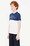 Beyaz Yazı Baskılı Renk Bloklu Standart Kalıp O Yaka Erkek Çocuk T-Shirt - 11134 | 9-10 Yaş