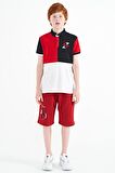 Kırmızı Renk Bloklu Nakış Detaylı Standart Kalıp Polo Yaka Erkek Çocuk T-Shirt - 11108 | 4-5 Yaş