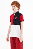 Kırmızı Renk Bloklu Nakış Detaylı Standart Kalıp Polo Yaka Erkek Çocuk T-Shirt - 11108 | 4-5 Yaş