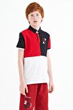 Kırmızı Renk Bloklu Nakış Detaylı Standart Kalıp Polo Yaka Erkek Çocuk T-Shirt - 11108 | 4-5 Yaş