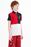 Kırmızı Renk Bloklu Nakış Detaylı Standart Kalıp Polo Yaka Erkek Çocuk T-Shirt - 11108 | 4-5 Yaş