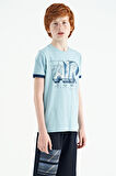Açık Mavi Yazı Baskılı Standart Kalıp O Yaka Erkek Çocuk T-Shirt - 11098 | 4-5 Yaş