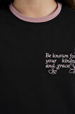 Siyah Minimal Yazı Baskılı O Yaka Rahat Form Kısa Kollu Kız Çocuk T-Shirt - 75110 | 9-10 Yaş