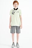 Açık Yeşil Yazı Nakış Detaylı Standart Kalıp Polo Yaka Erkek Çocuk T-Shirt - 11085