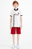 Beyaz Yazı Baskı Desenli Standart Kalıp Polo Yaka Erkek Çocuk T-Shirt - 11143 | 11-12 Yaş