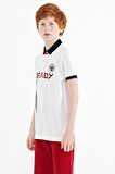 Beyaz Yazı Baskı Desenli Standart Kalıp Polo Yaka Erkek Çocuk T-Shirt - 11143 | 11-12 Yaş