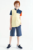 Sarı Renk Bloklu Nakış Yazı Detaylı Standart Kalıp Polo Yaka Erkek Çocuk T-Shirt - 11109 | 5-6 Yaş