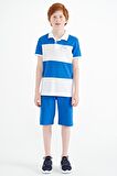Beyaz Renk Bloklu Yazı Nakışlı Standart Kalıp Polo Yaka Erkek Çocuk T-Shirt - 11095 | 5-6 Yaş